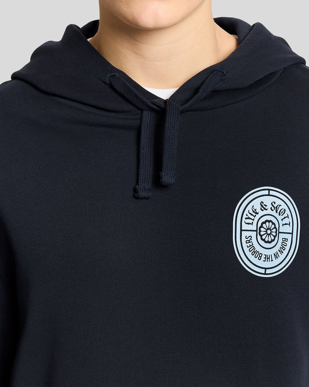 Lyle & Scott Mens Graphic Badge Cotton Hoodie | Dark Navy