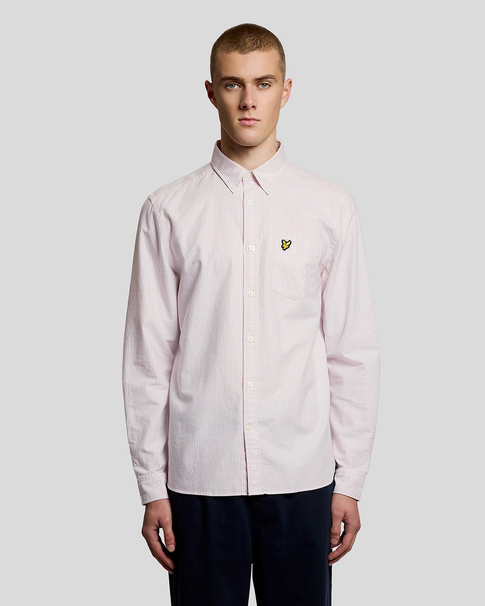Lyle & Scott Mens Cotton Stripe Oxford Shirt | Pink Grapefruit