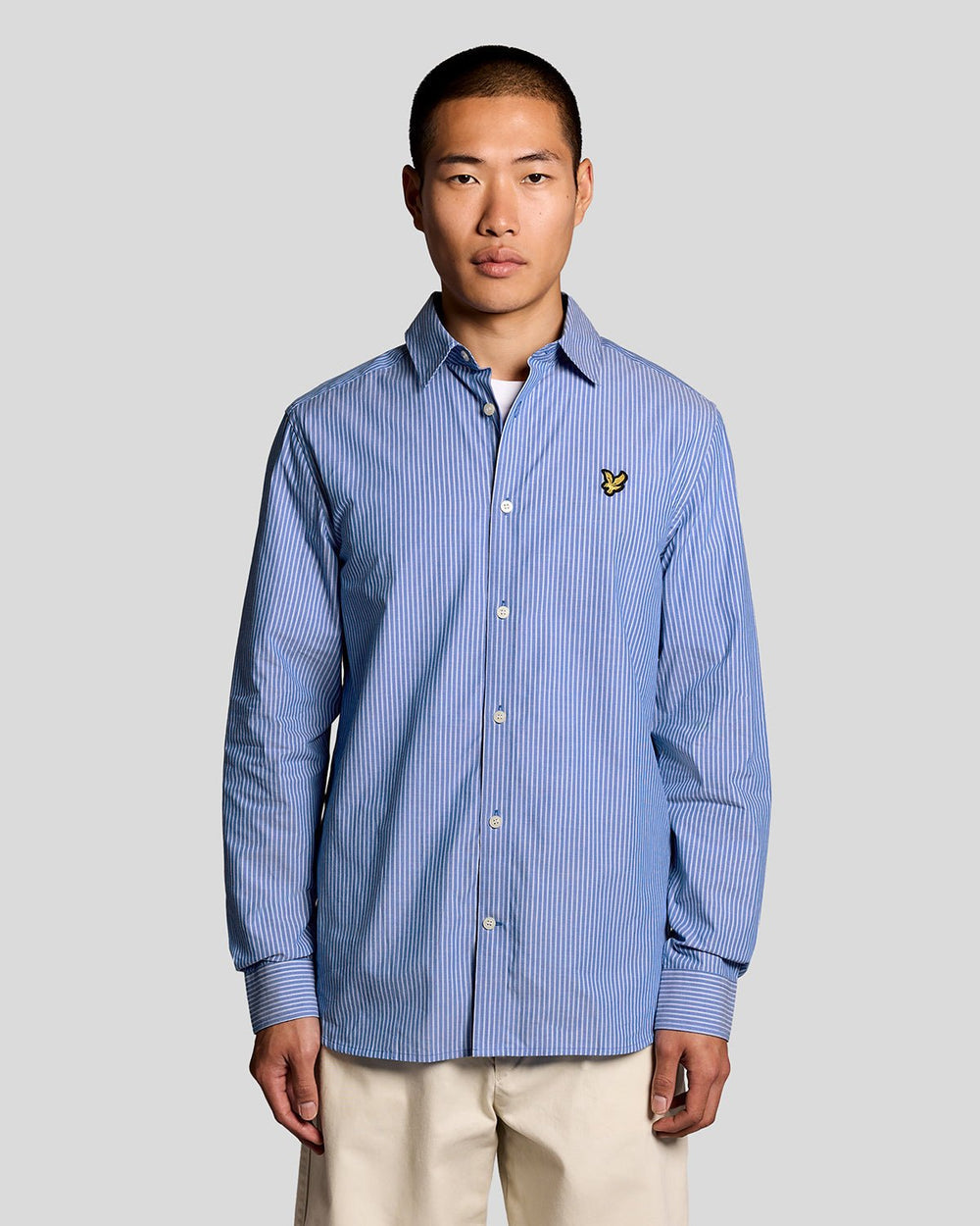Lyle & Scott Mens Cotton Poplin Twin Stripe Shirt | Lucid Blue