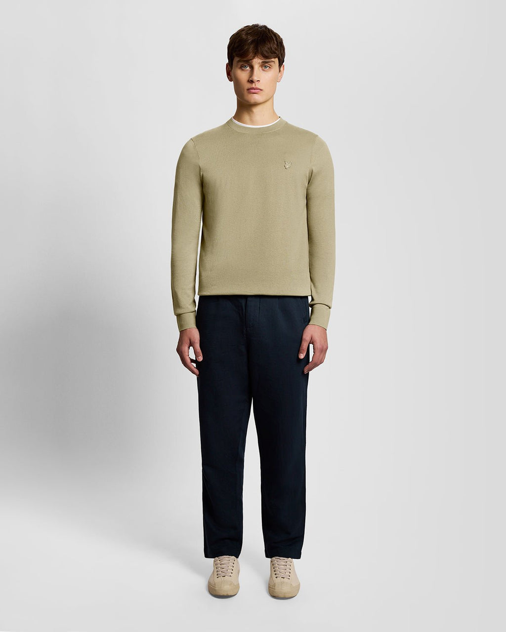 Lyle & Scott Mens Superfine Cotton Crew Neck Jumper | Sage Uniform