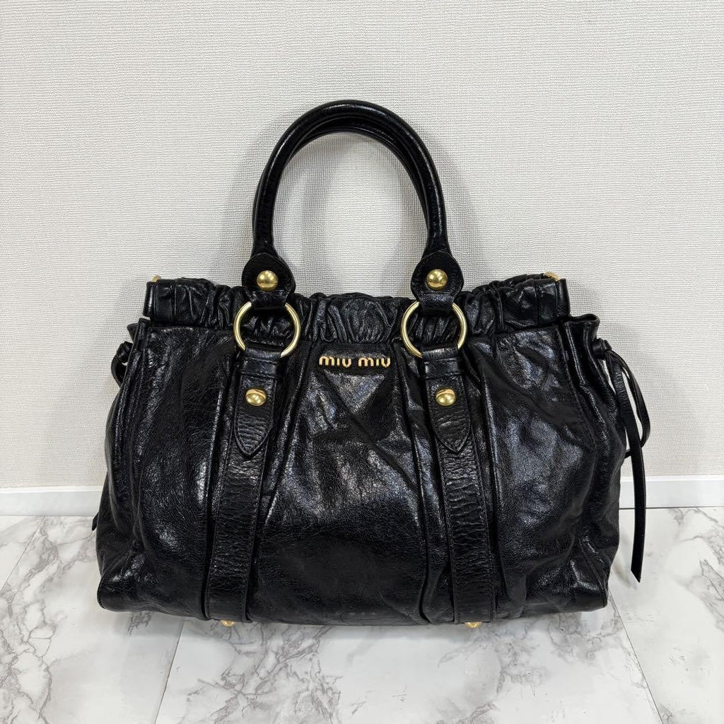 PreOwned Miu Miu VITELLO LUX 2way Handbag Shoulder bag Leather Black