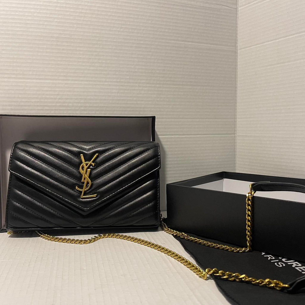 PreOwned Black and gold Saint Laurent Paris leather crossbody