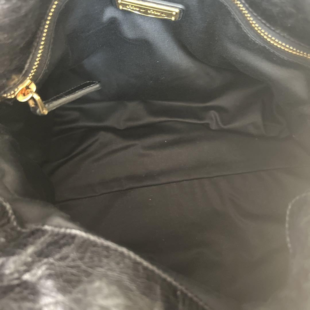 PreOwned Miu Miu VITELLO LUX 2way Hand Bag Shoulder Bag Side Ribbon Black Used 4165