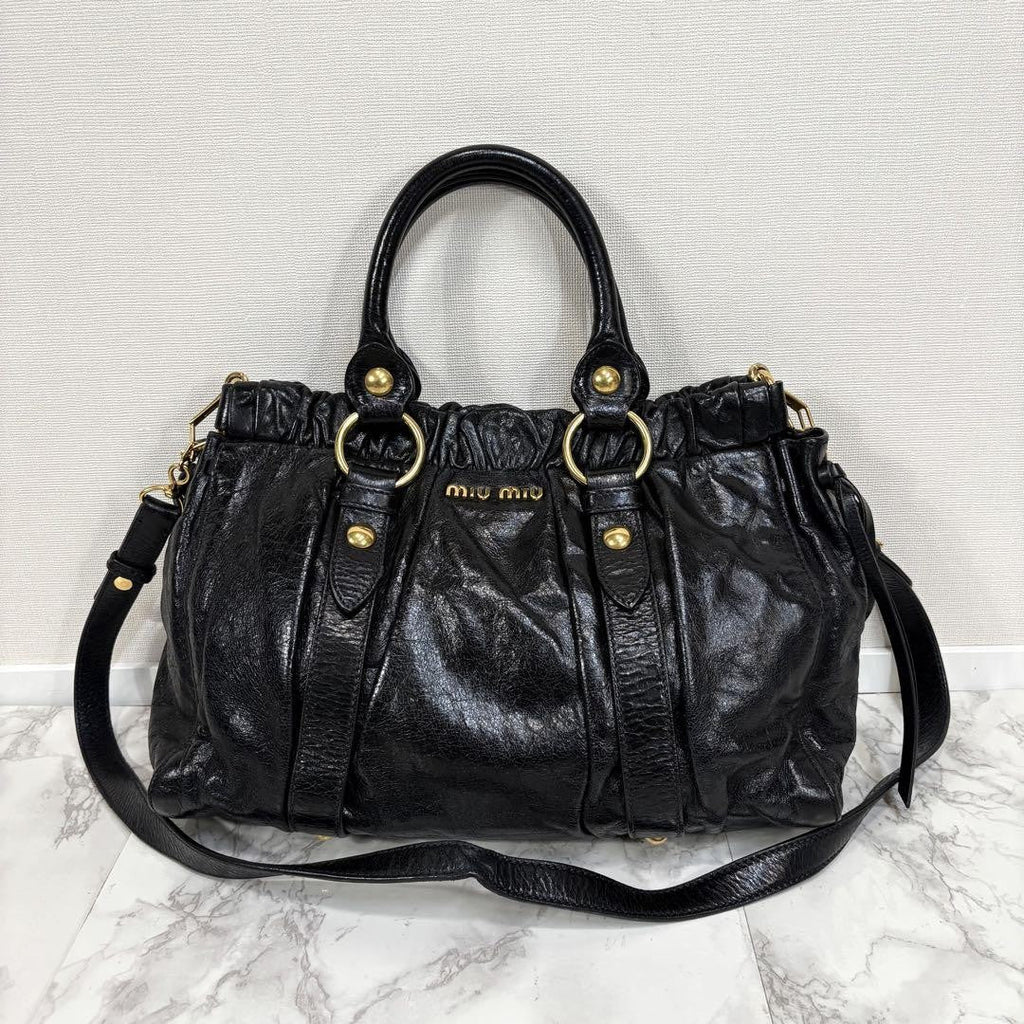 PreOwned Miu Miu VITELLO LUX 2way Handbag Shoulder bag Leather Black