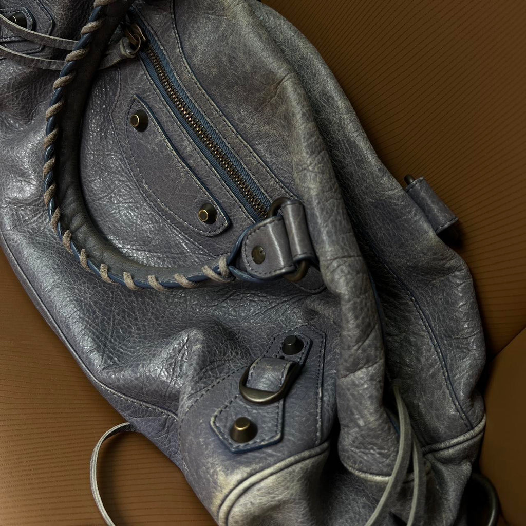 PreOwned balenciaga city bag blue/greyish/purple leather Bag