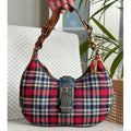 Coach Red and Blue Tartan Plaid Wool Hobo Shoulder...