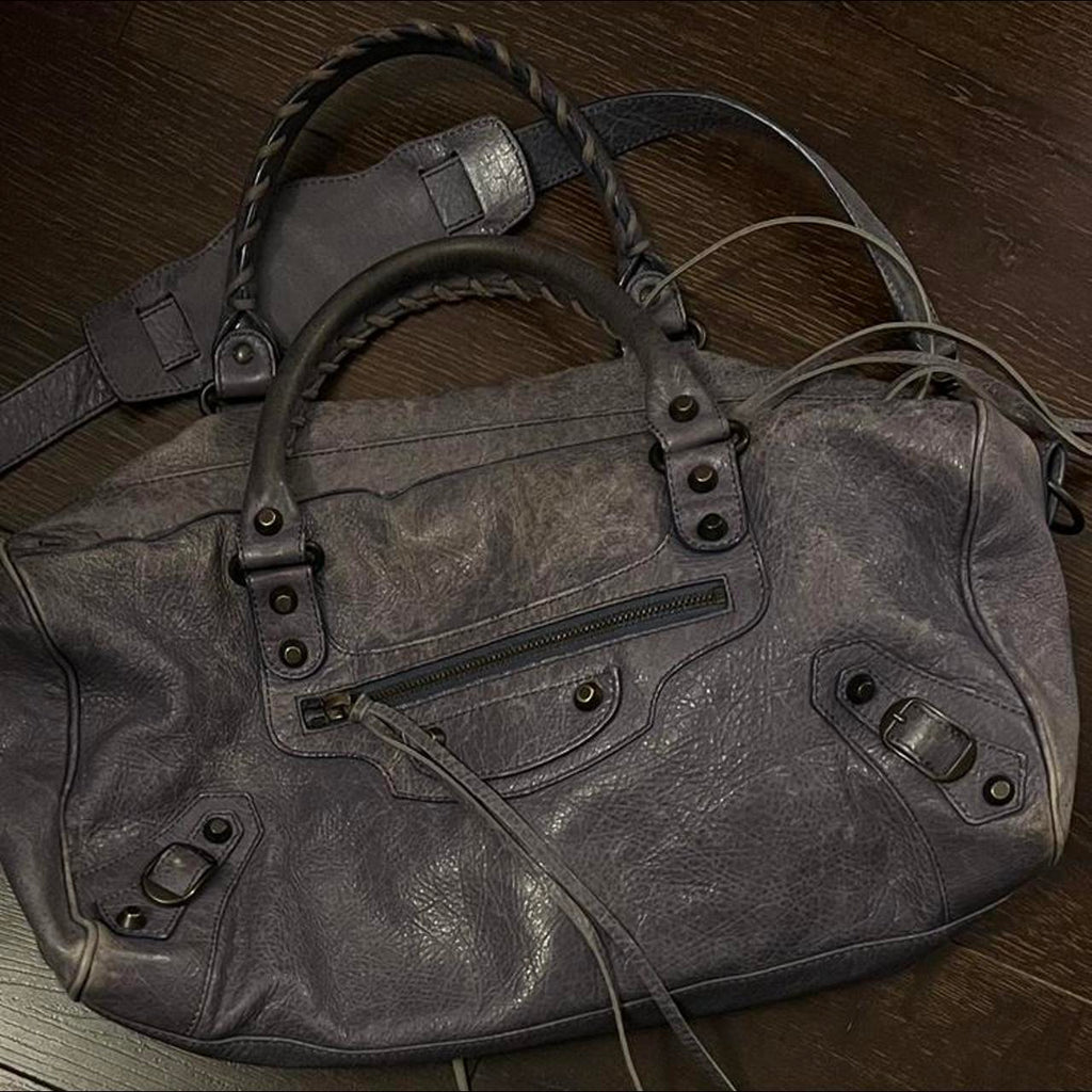 PreOwned balenciaga city bag blue/greyish/purple leather Bag