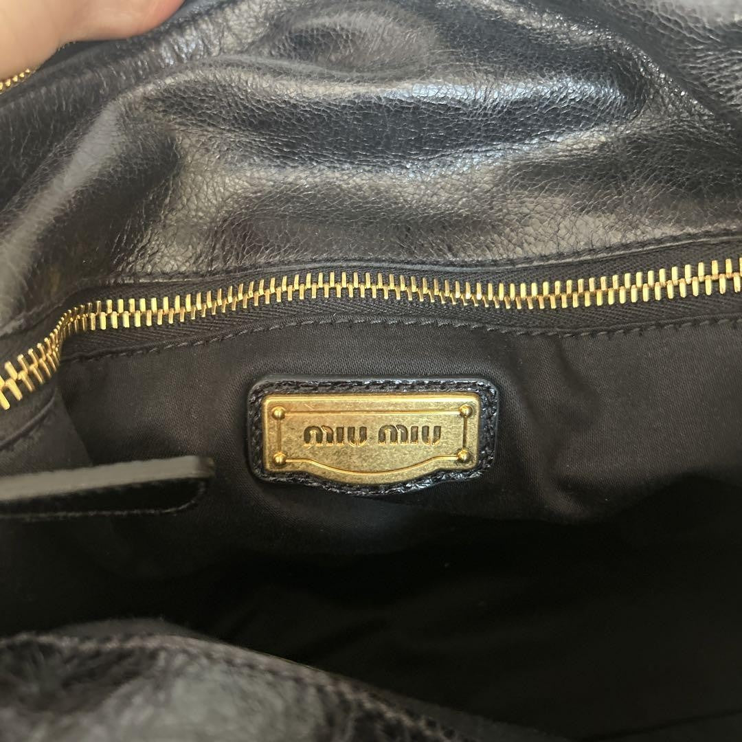 PreOwned Miu Miu VITELLO LUX 2way Hand Bag Shoulder Bag Side Ribbon Black Used 4165