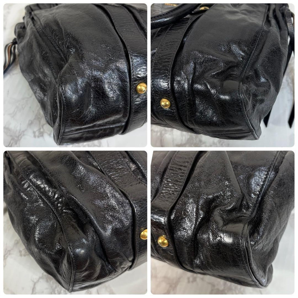 PreOwned Miu Miu VITELLO LUX 2way Handbag Shoulder bag Leather Black