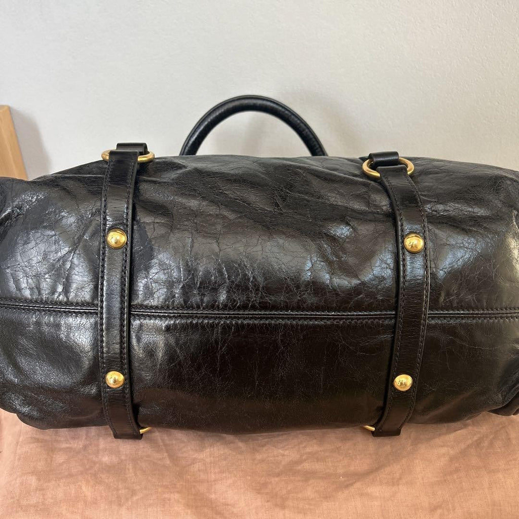 PreOwned Miu Miu VITELLO LUX 2way Hand Bag Shoulder Bag Side Ribbon Black Used 4165