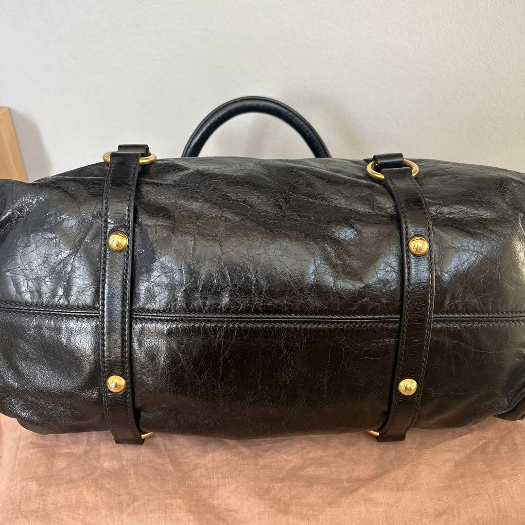 PreOwned Miu Miu VITELLO LUX 2way Hand Bag Shoulder Bag Side Ribbon Black Used 4165