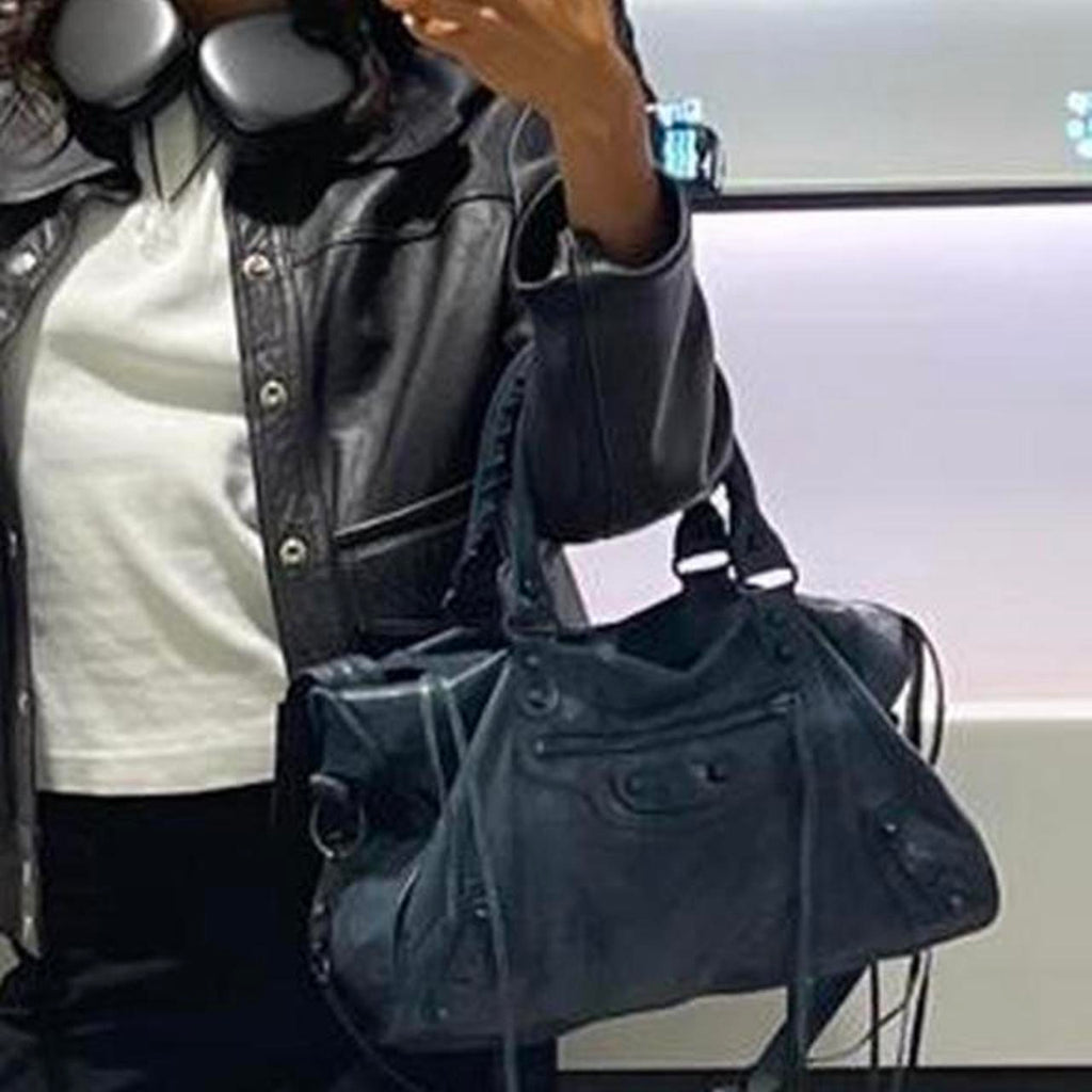 PreOwned Balenciaga city bag gorgeous rare deep blue color