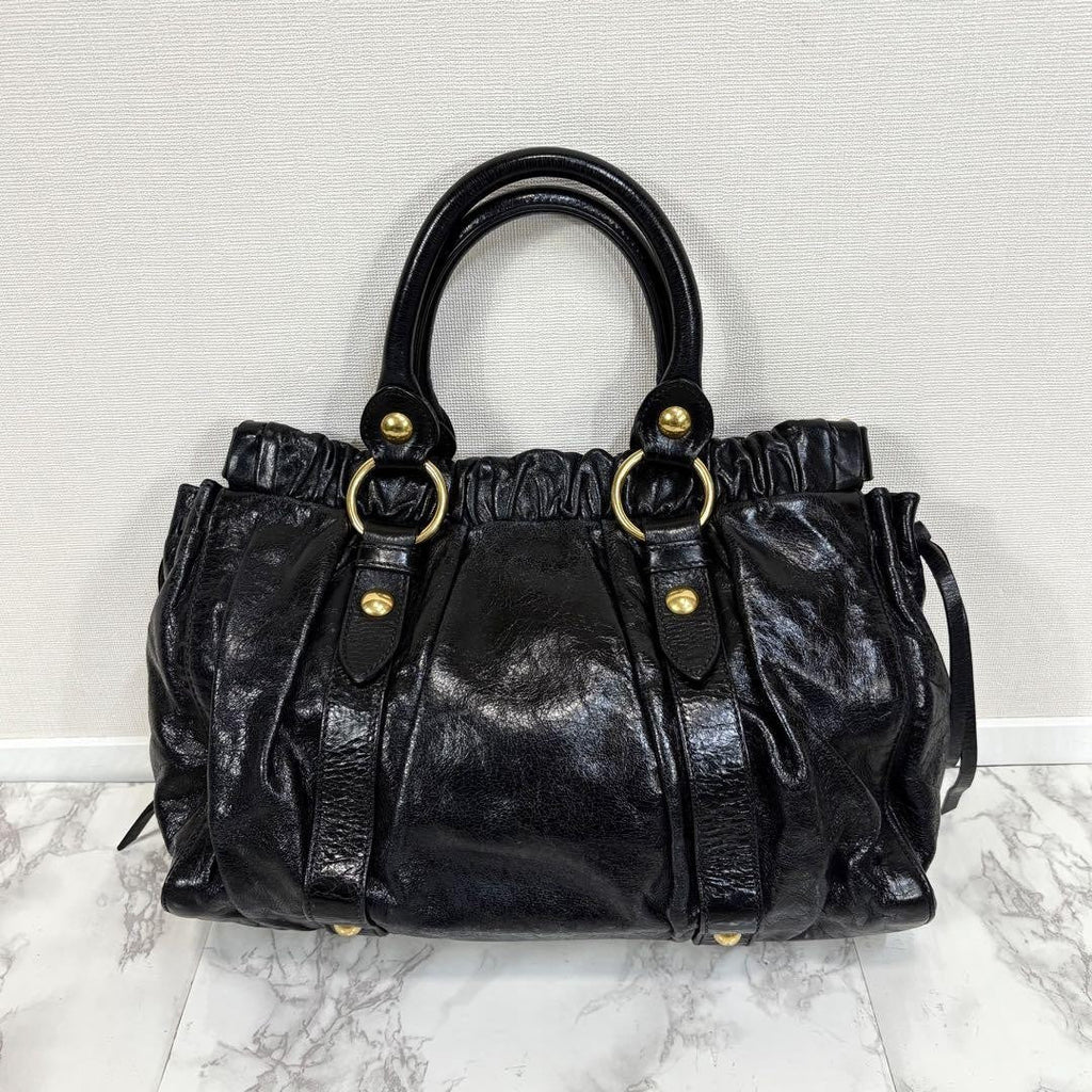 PreOwned Miu Miu VITELLO LUX 2way Handbag Shoulder bag Leather Black