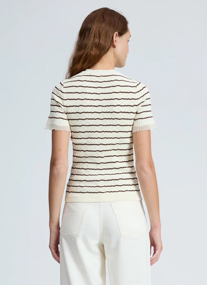 Rag & Bone Chiara Stripe SS Knit Crew in Ivory