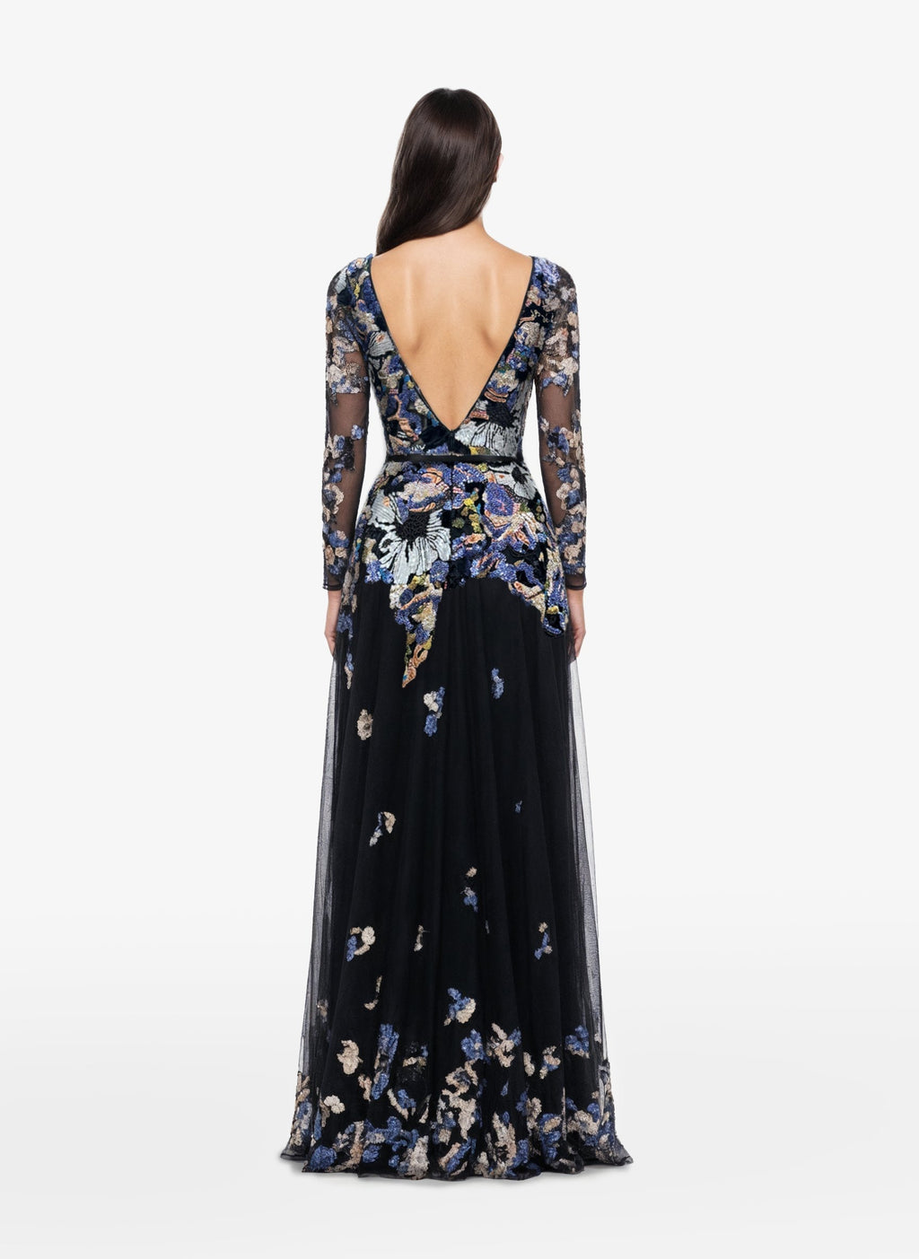 Embroidered Boat Neck Tulle Dress