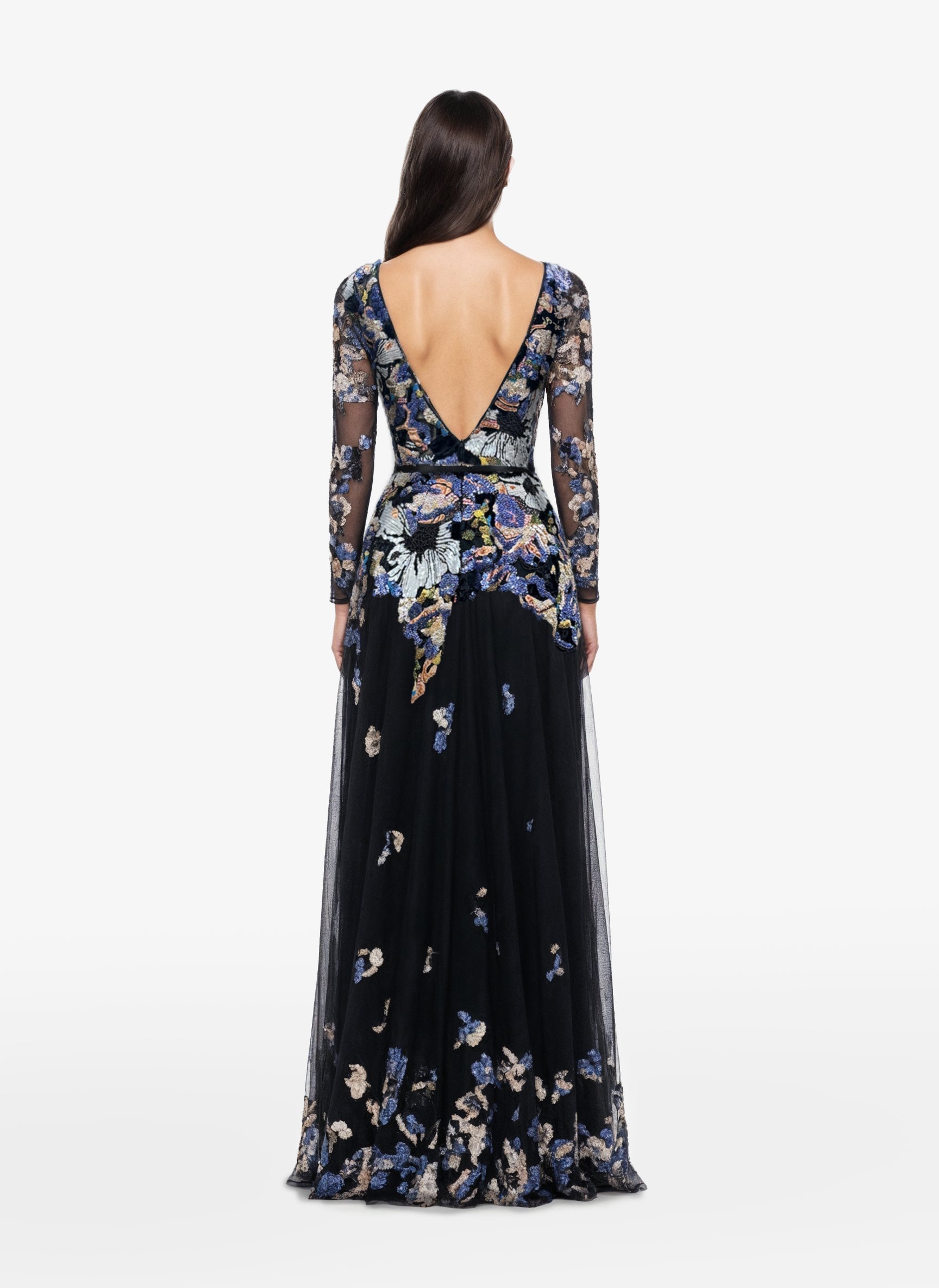 Embroidered Boat Neck Tulle Dress