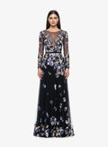 Embroidered Boat Neck Tulle Dress