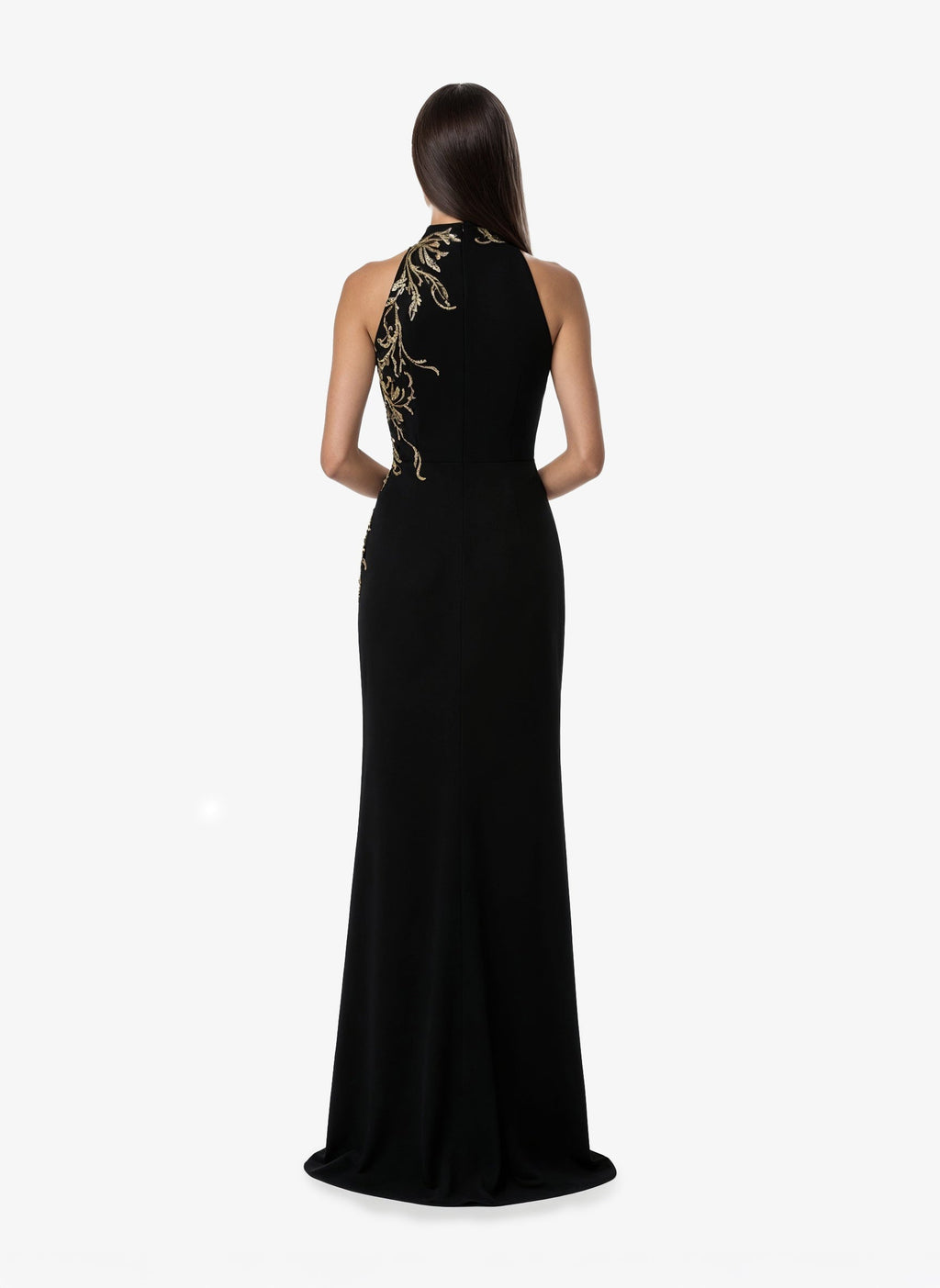 Halter Neck Embellished Crepe Dress