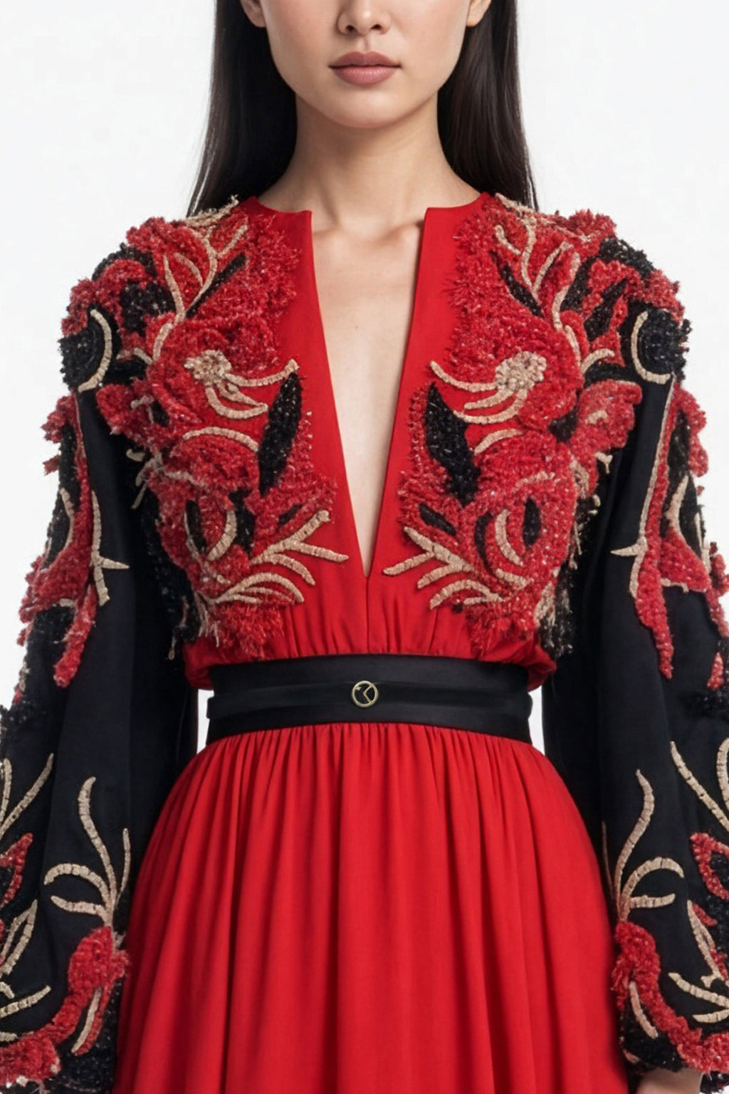Embroidered Crepe Dress