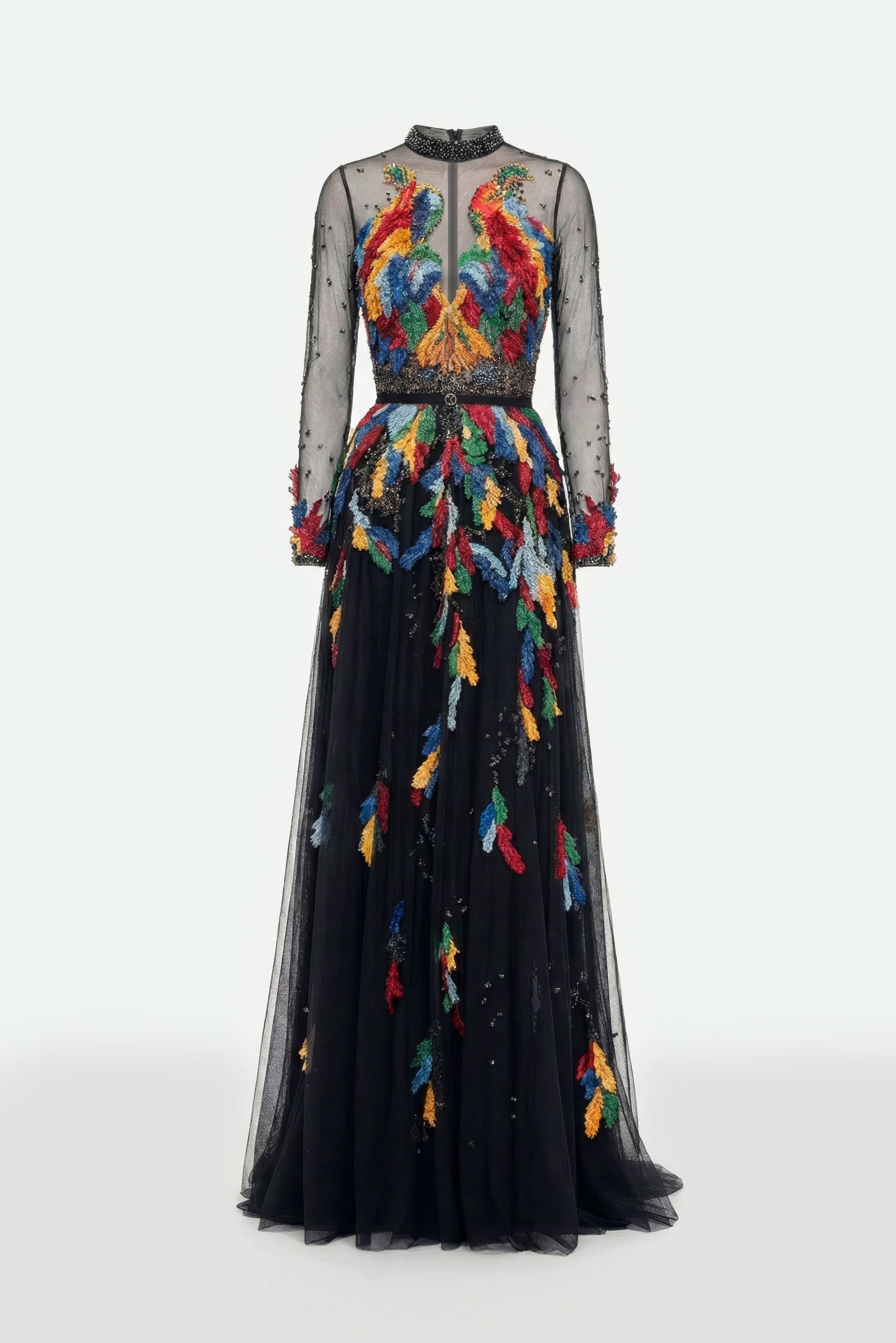 Multicolored Embroidered Tulle Dress