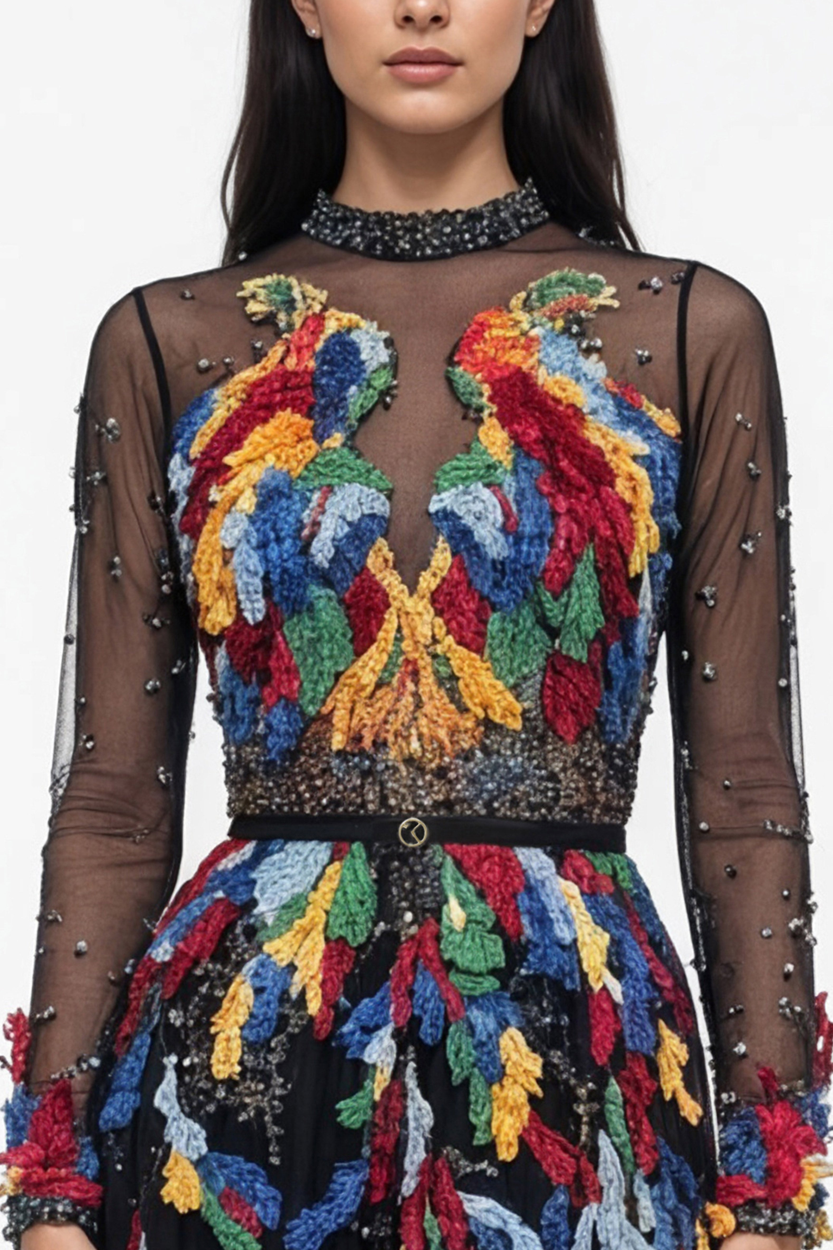 Multicolored Embroidered Tulle Dress