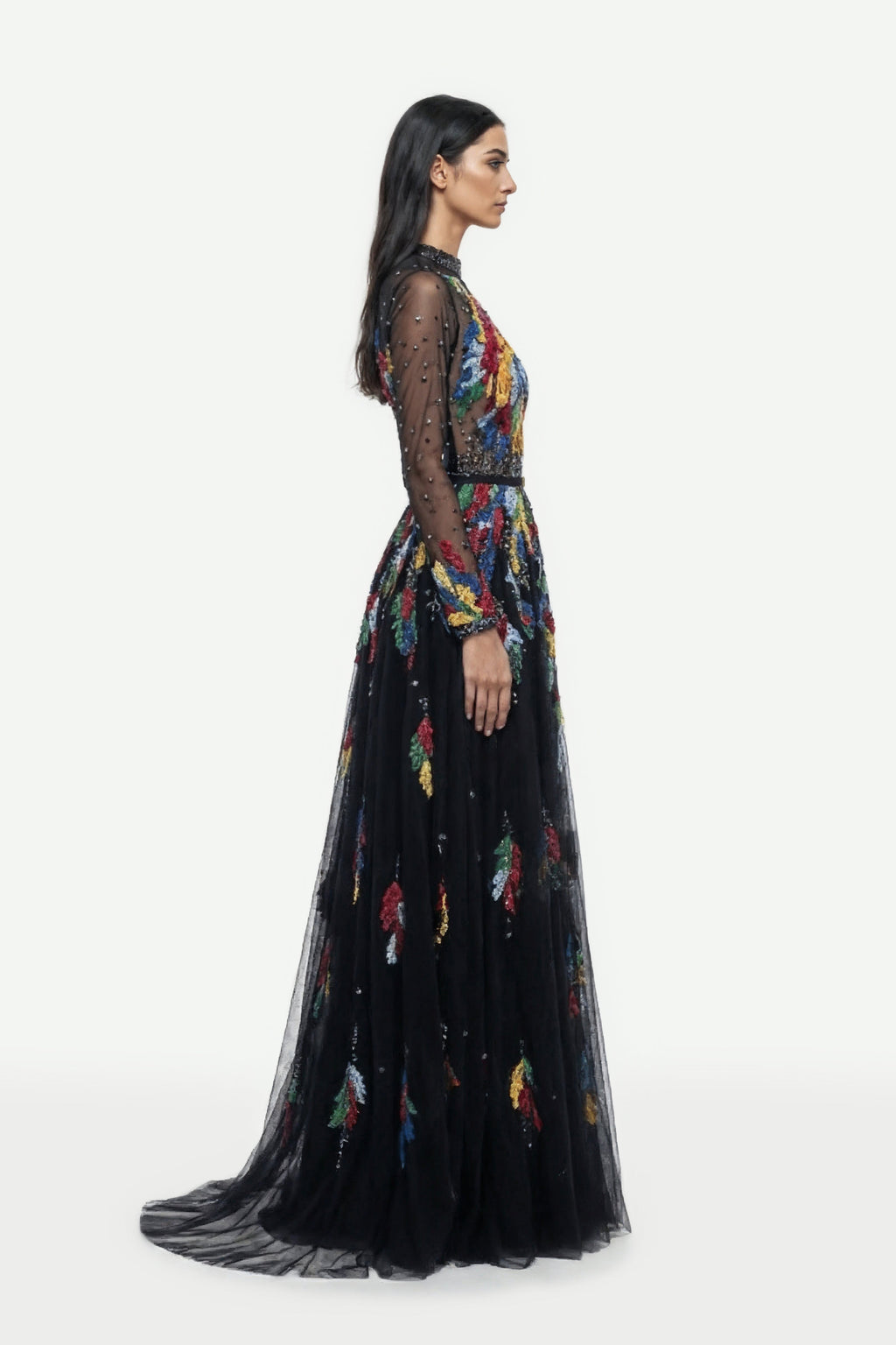 Multicolored Embroidered Tulle Dress