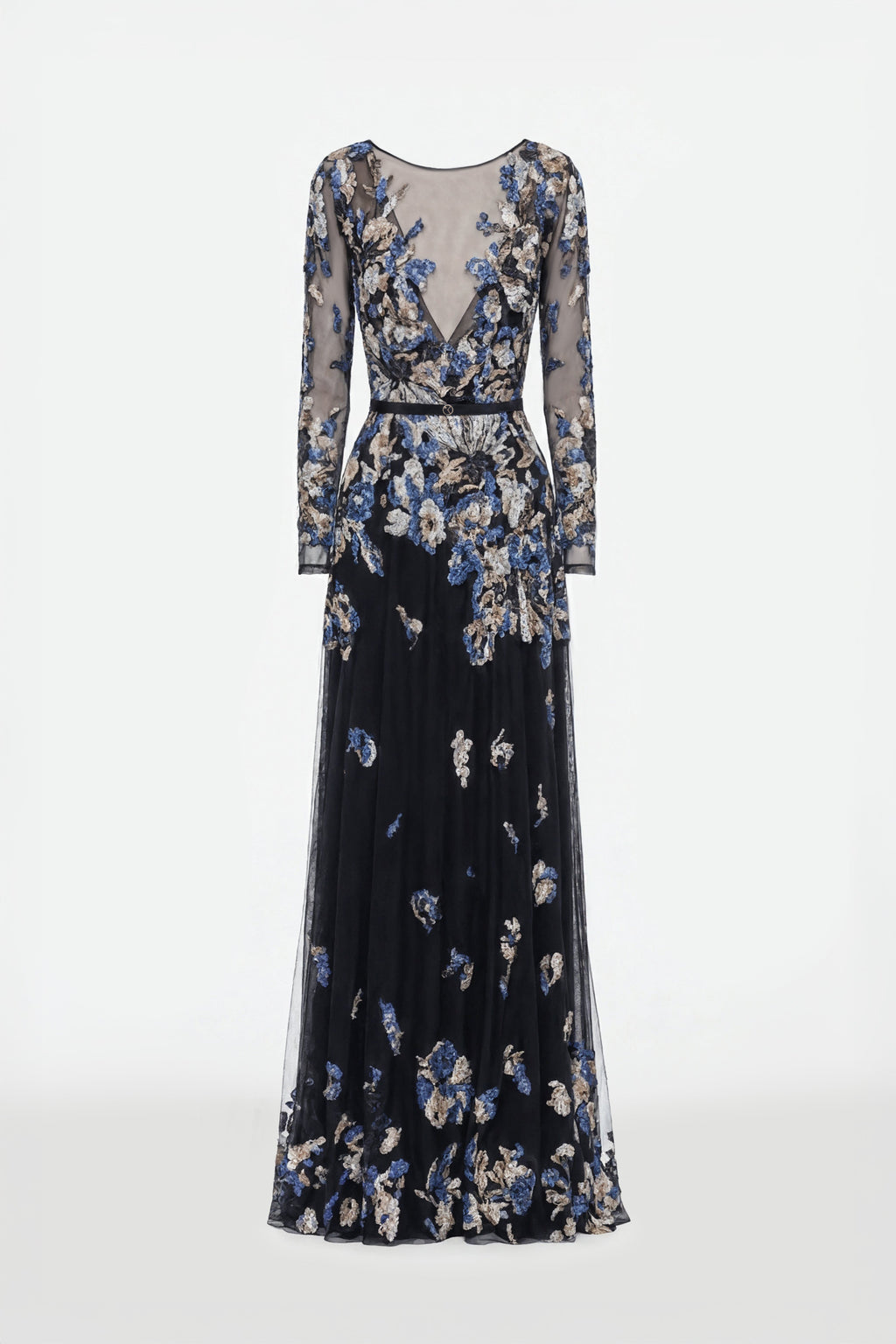 Embroidered Boat Neck Tulle Dress