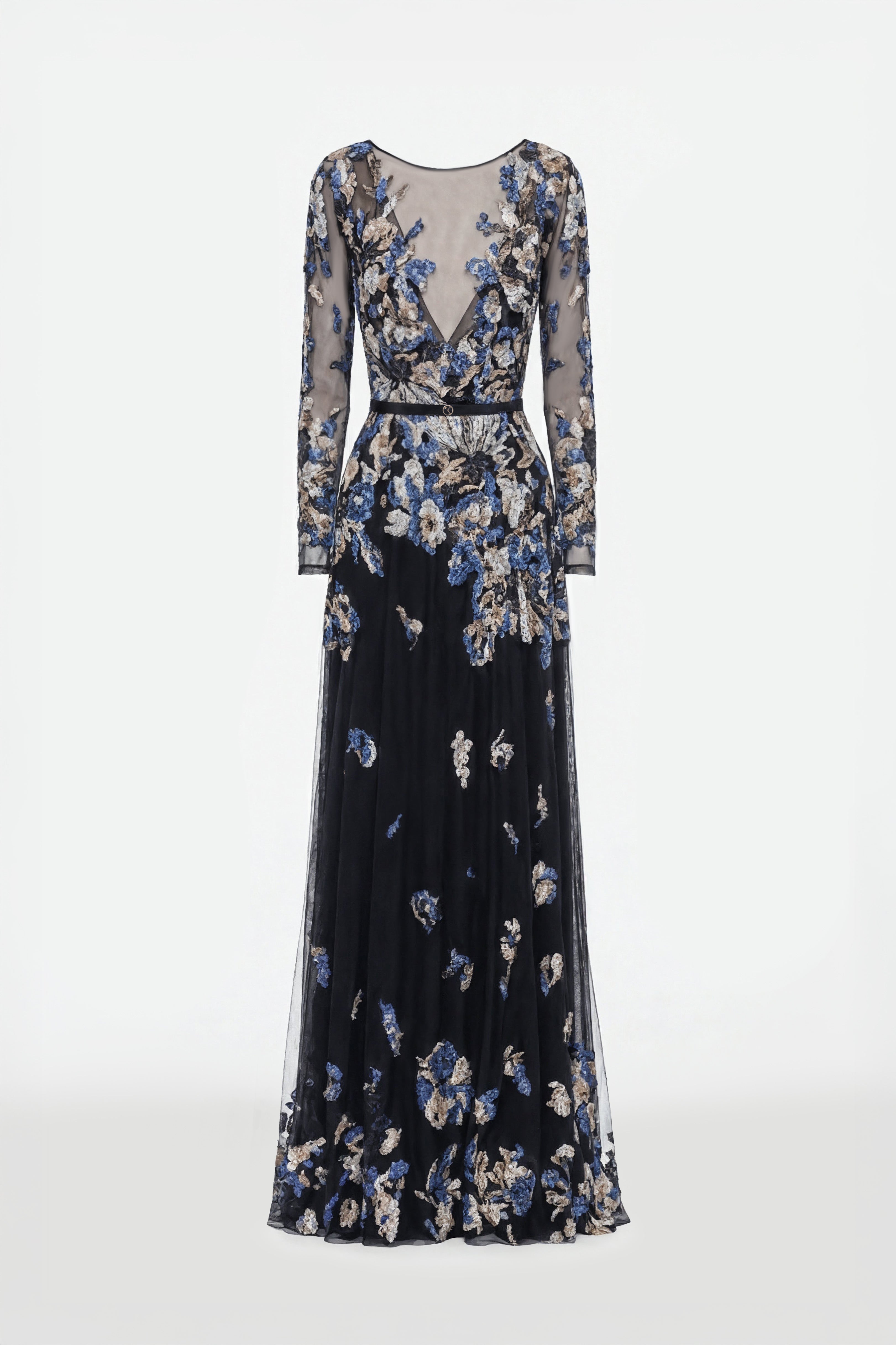 Embroidered Boat Neck Tulle Dress