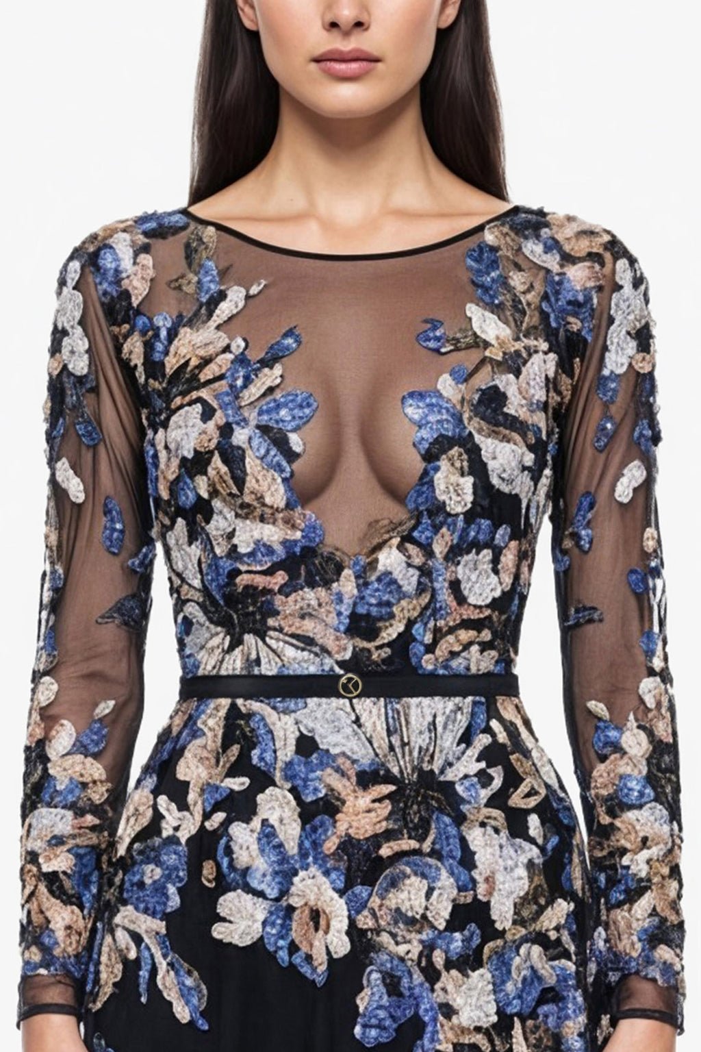 Embroidered Boat Neck Tulle Dress