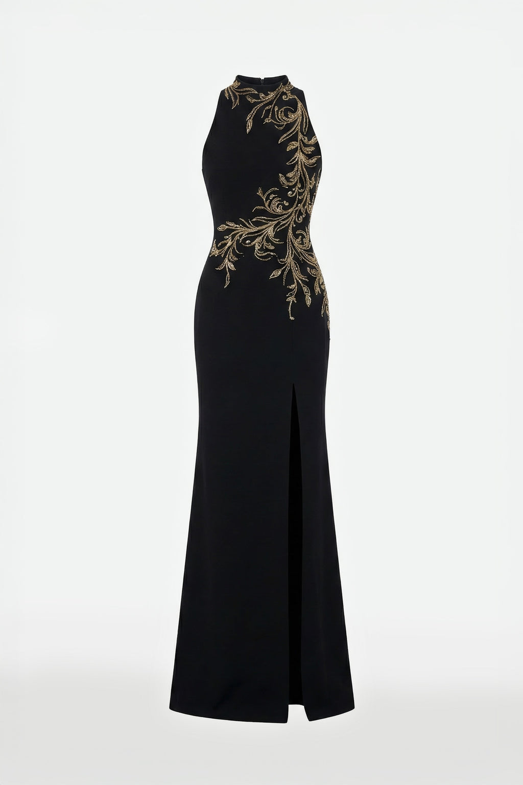 Halter Neck Embellished Crepe Dress