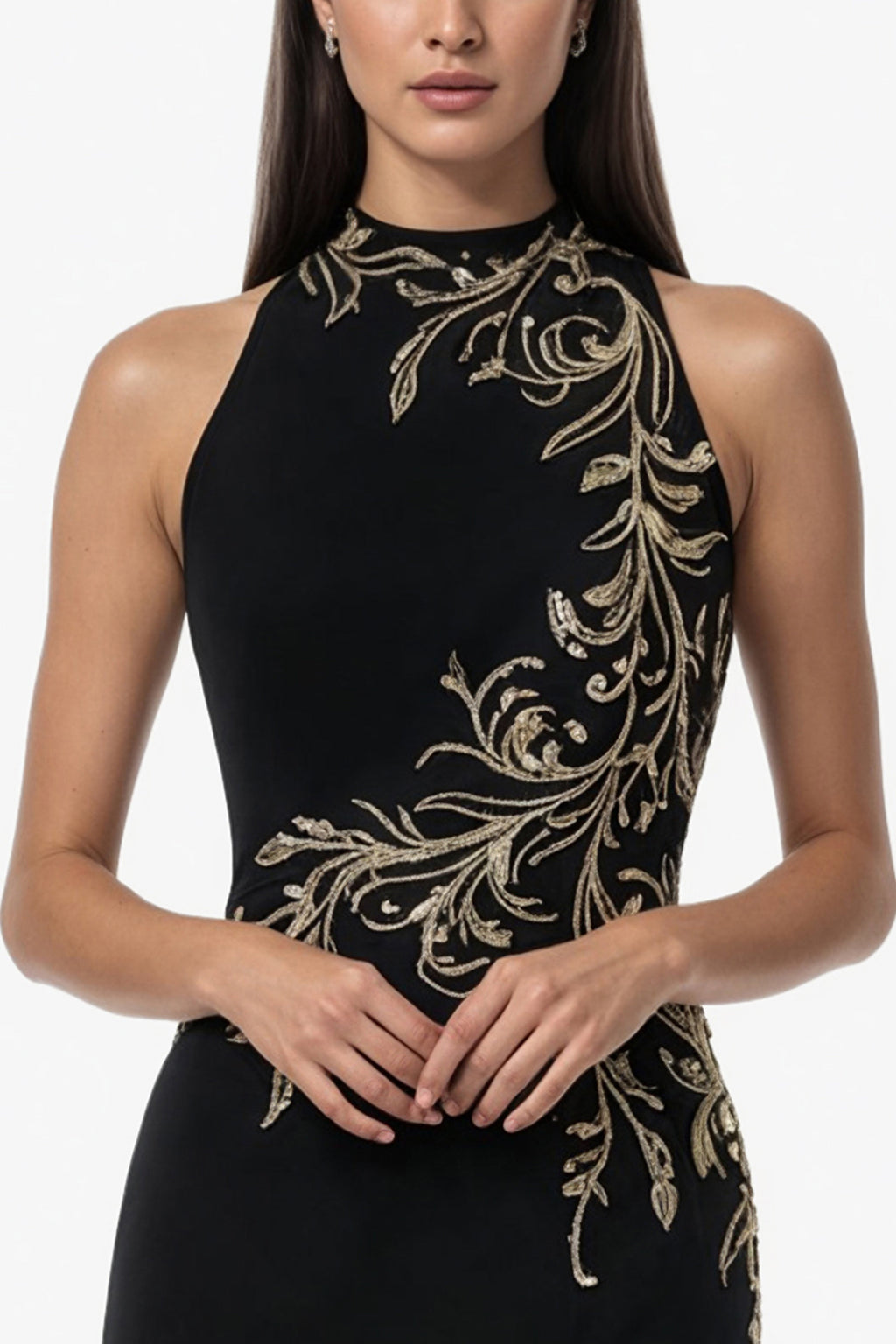 Halter Neck Embellished Crepe Dress