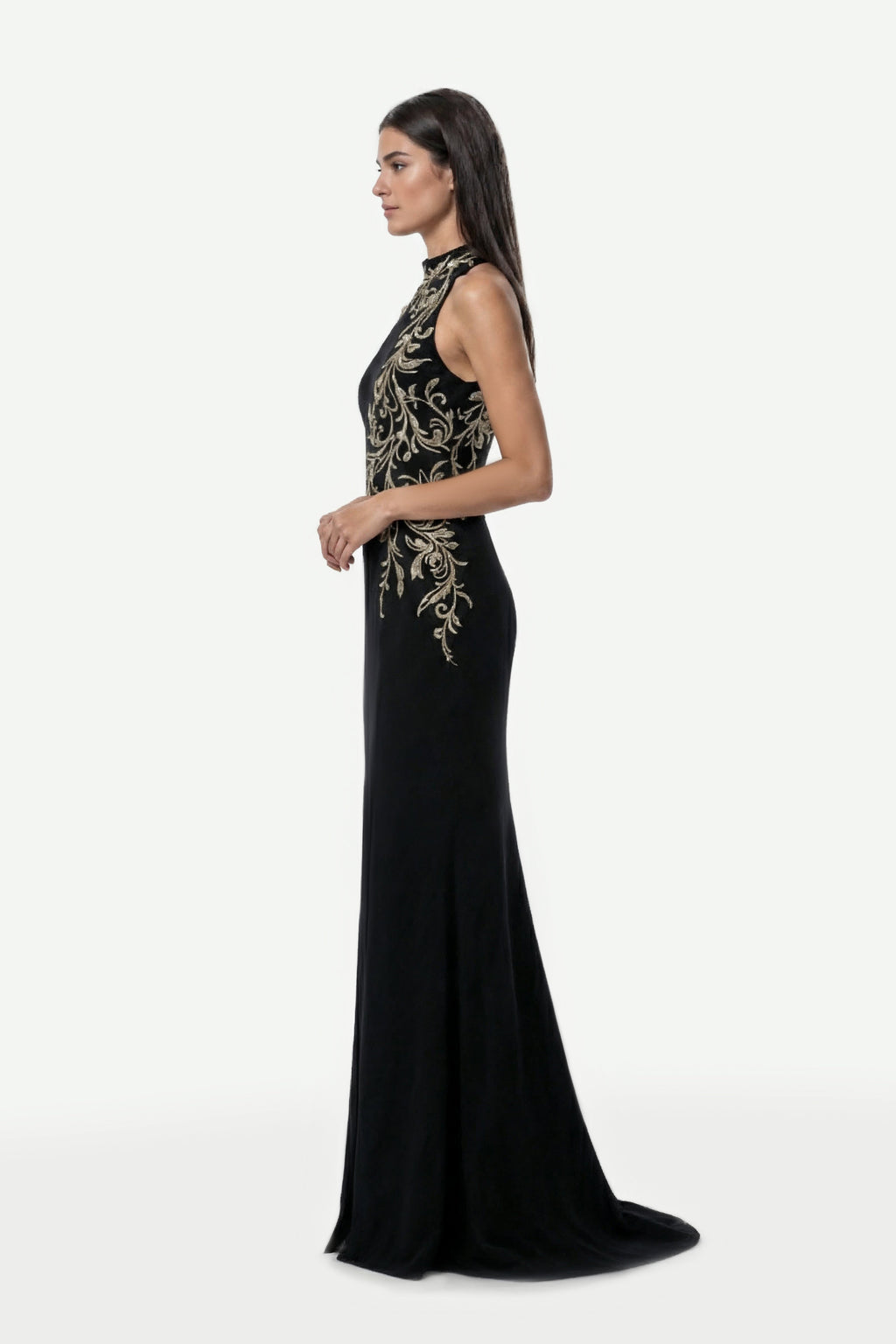 Halter Neck Embellished Crepe Dress