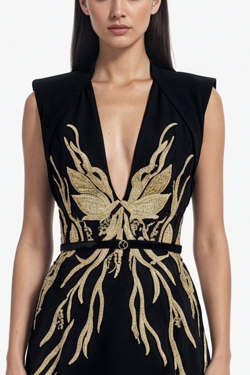 Structured Embellished Crepe Dress