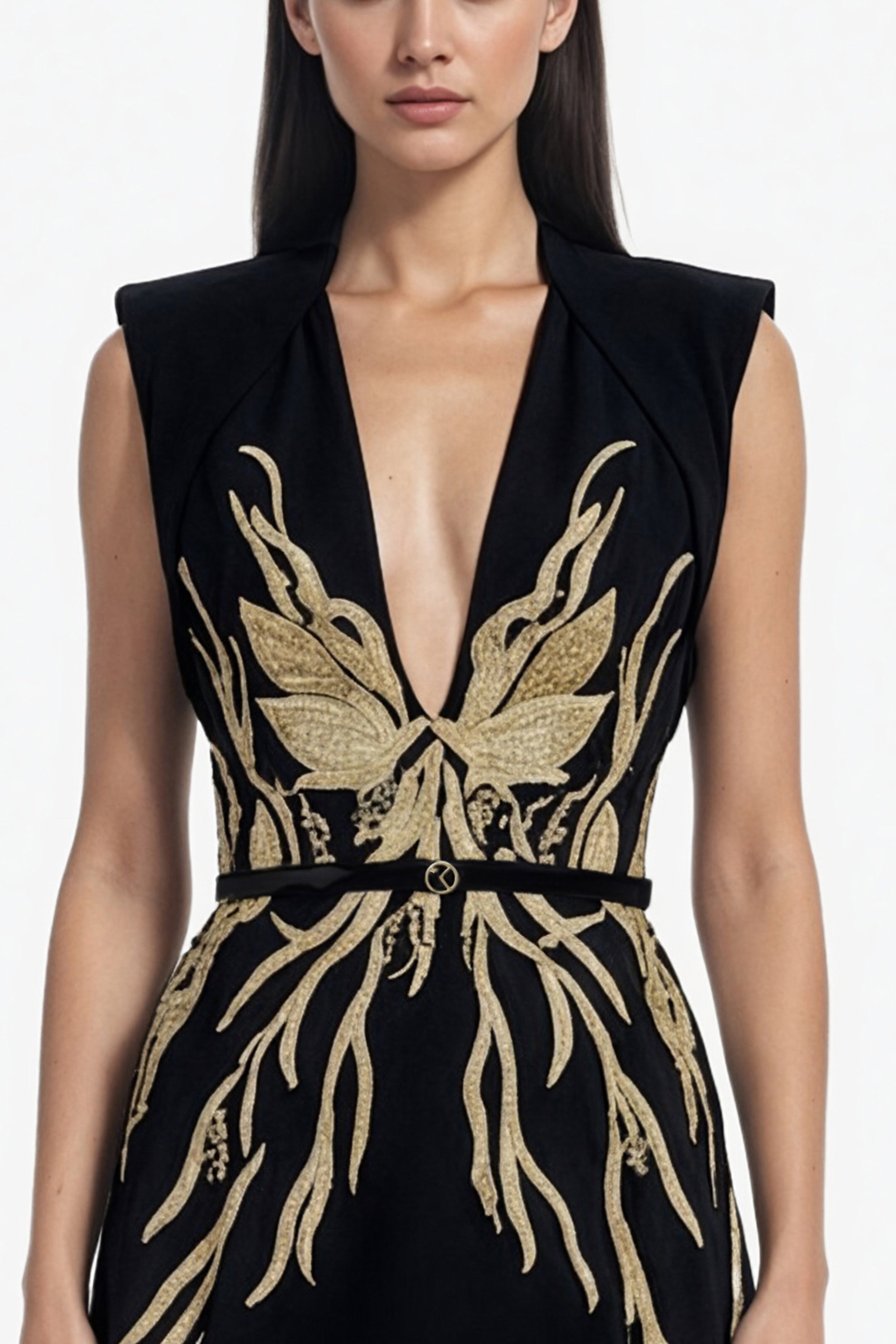 Structured Embellished Crepe Dress