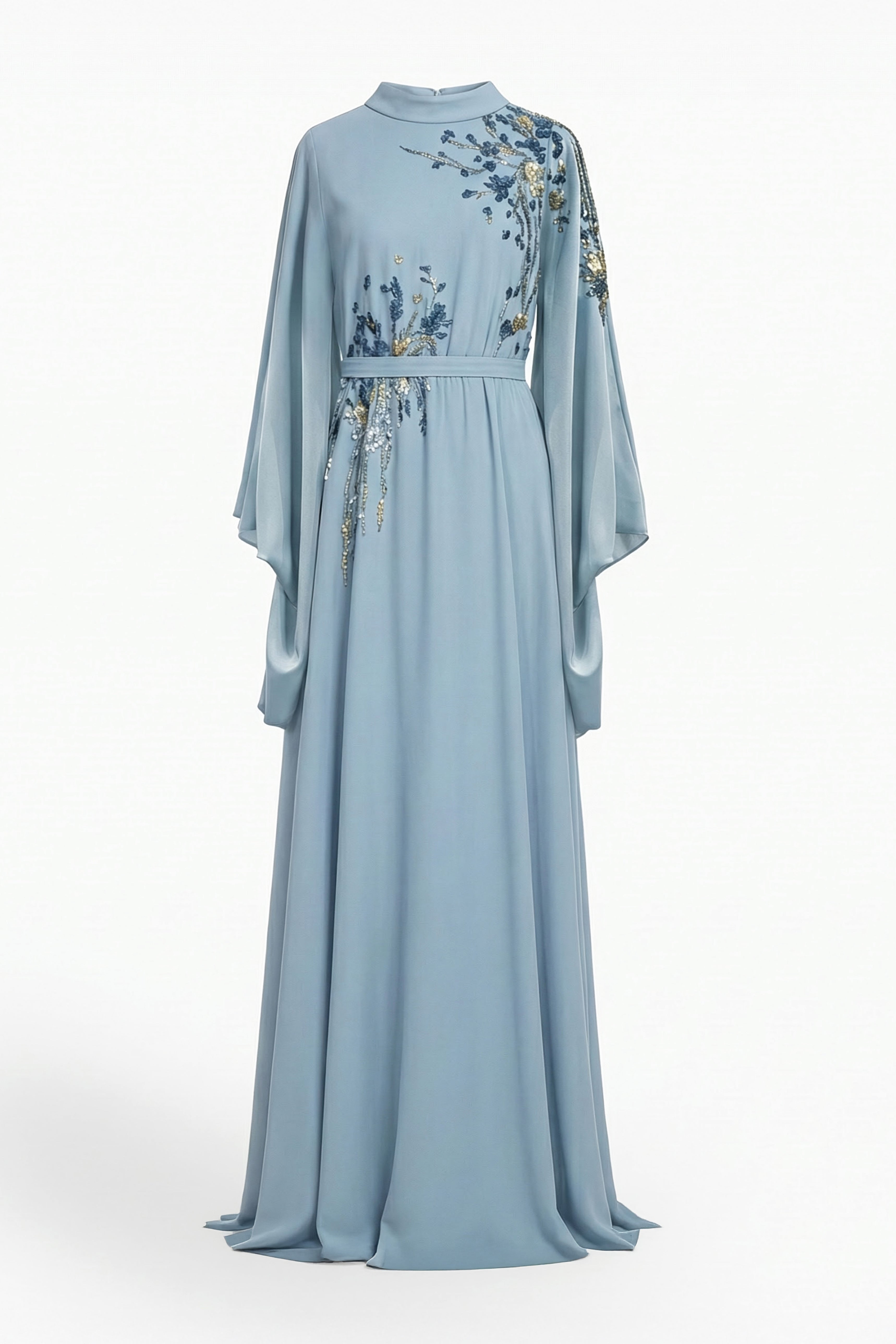 High-Neck Embroidered Crepe Kaftan