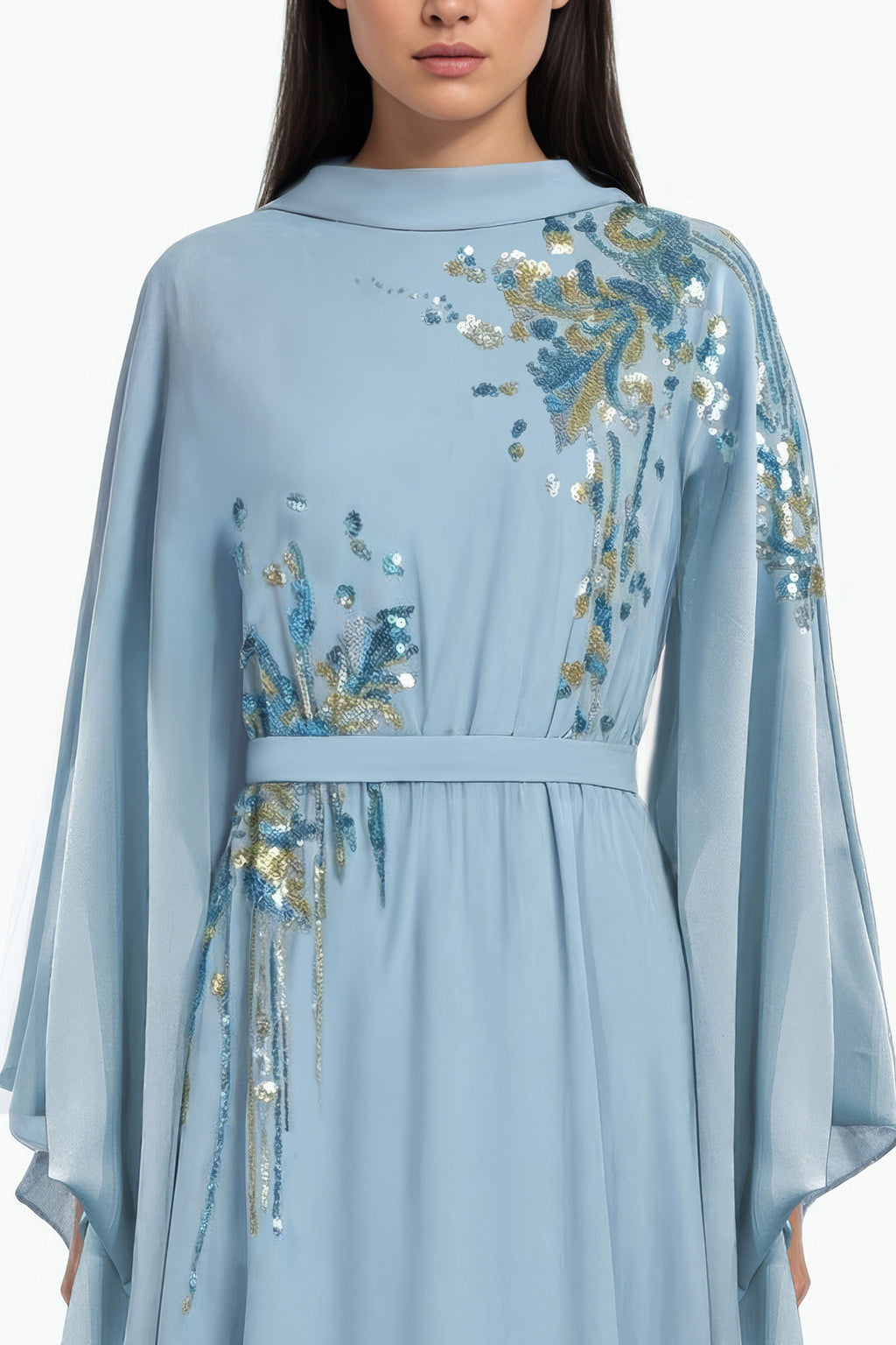 High-Neck Embroidered Crepe Kaftan