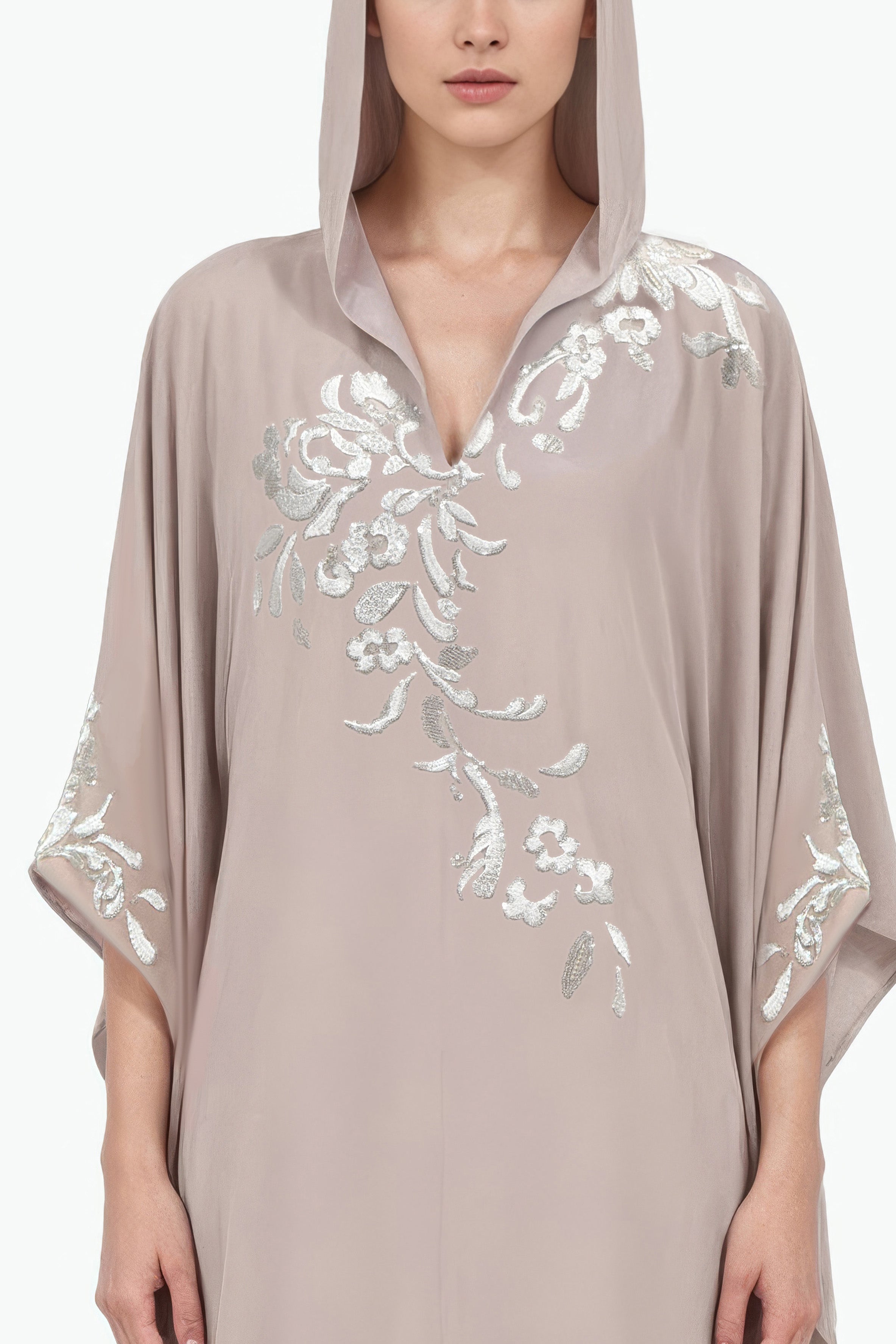 Embellished Crepe Abaya With Hood