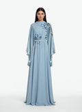 High-Neck Embroidered Crepe Kaftan