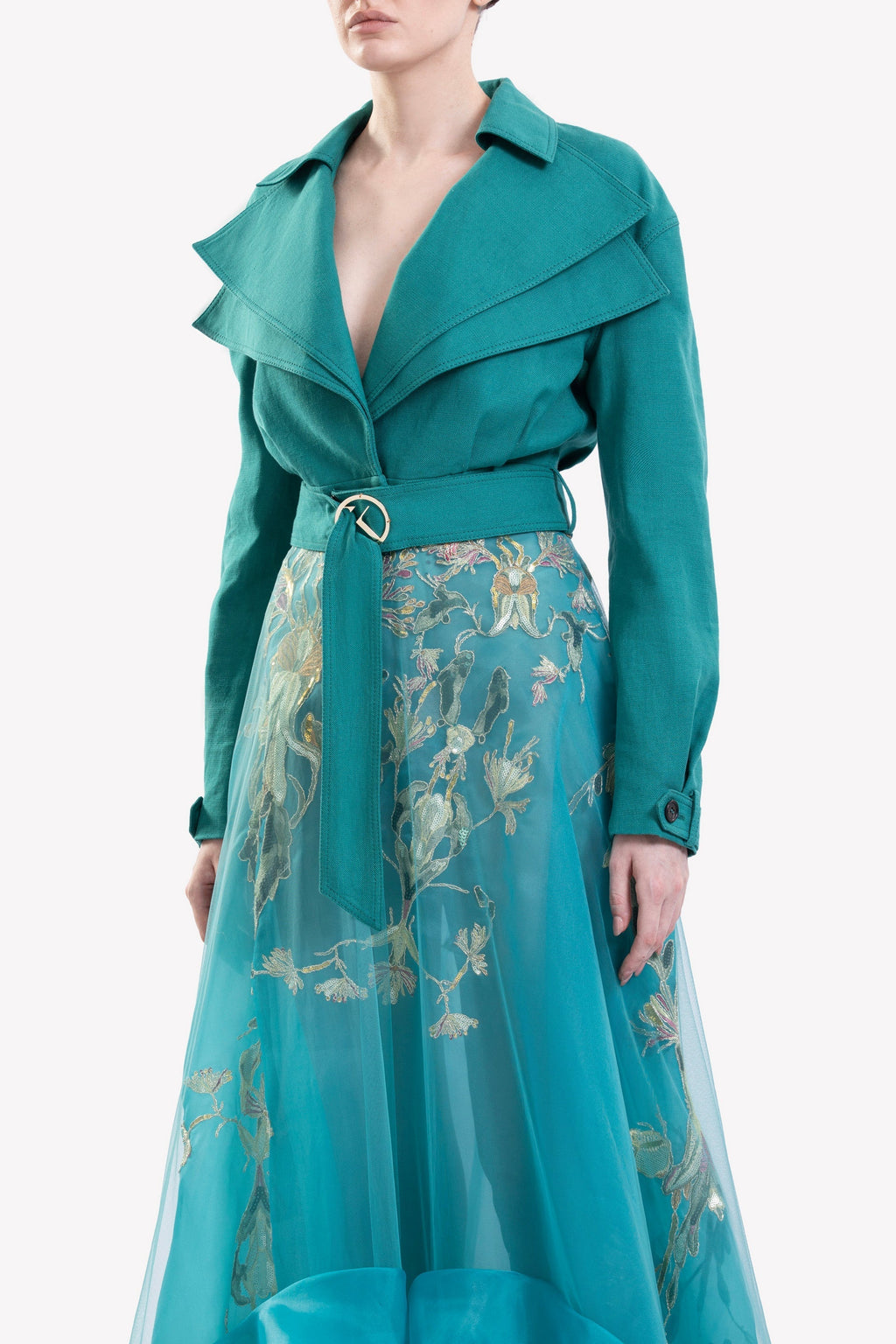 LINEN JACKET AND  RUFFLED DRESS