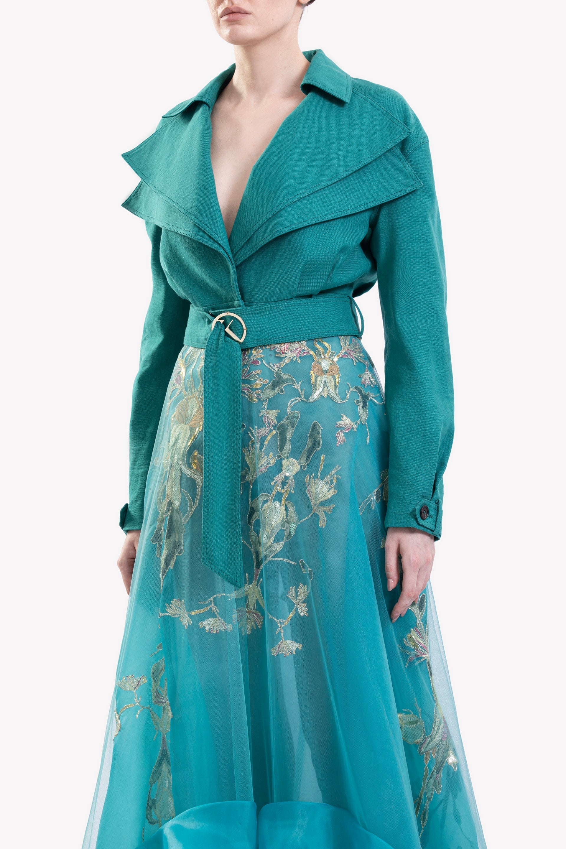 LINEN JACKET AND  RUFFLED DRESS