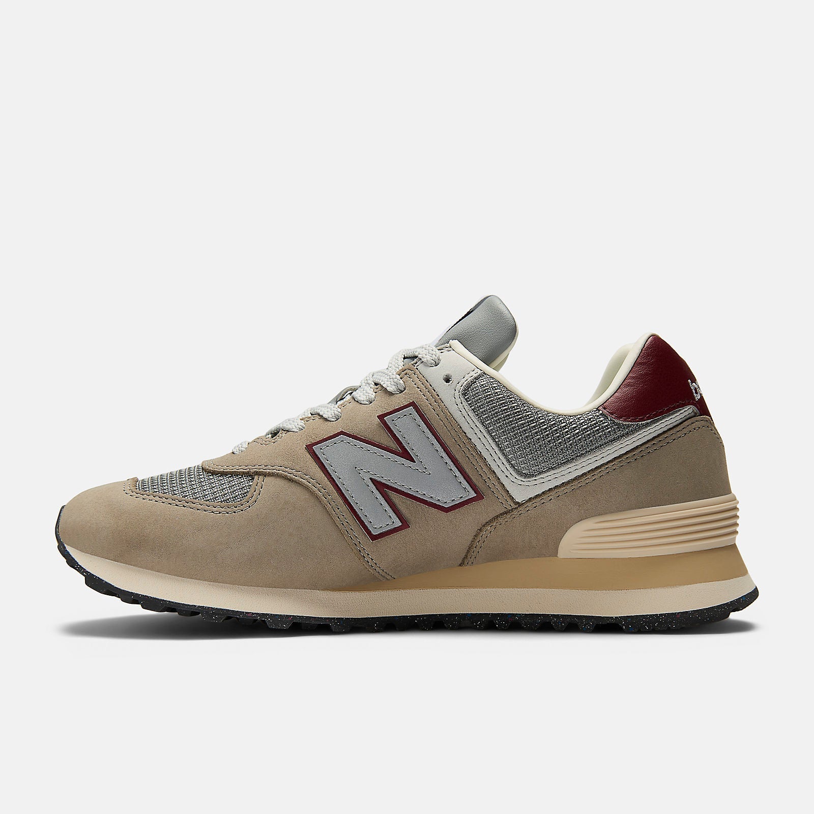 New Balance Mens 574 Fashion Trainers | Arid Stone / Monarch Burgundy